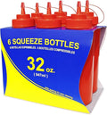 New Star Foodservice 533746 Squeeze Bottles, Plastic, Wide Mouth, 32 oz, Red, Pack of 6