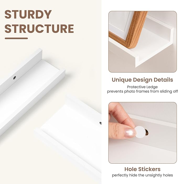 Fun Memories Picture Ledge Shelf, White Floating Shelves Set of 4, 40 Inch Picture Shelves for Wall with Ledge, Large Nursery Book Shelf for Toys Storage, Living Room, Bedroom Decor Frames