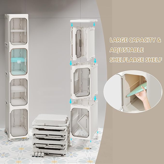 3-Tier Tall Narrow Storage Cabinet, Slim Bathroom Storage Cabinet with Adjustable Shelves and Wheels, Narrow Organizer for Small Space, Bathroom, Kitchen, Laundry