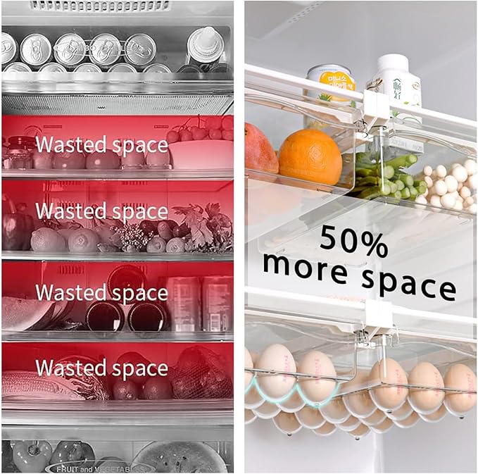 URALFA 2 Pack Fridge Drawer Organizer Egg Holder For Refrigerator Pull Out, Refrigerator Drawers for Fruit and Vegetable, Transparent Organization and Storage Box Fit for Fridge Shelf