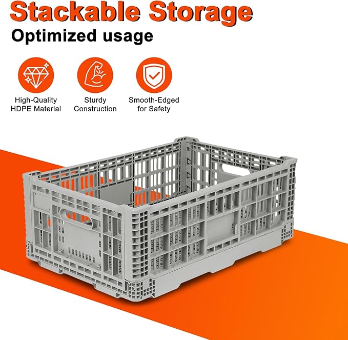 Collapsible Milk Crates for Storage, 52L Storage Crates, Heavy Duty Milk Crate, Plastic Storage Bins Containers for Organizing, Grocery & Camping (1 pack) (23.64" W x 15.76" L x 8.67" H)