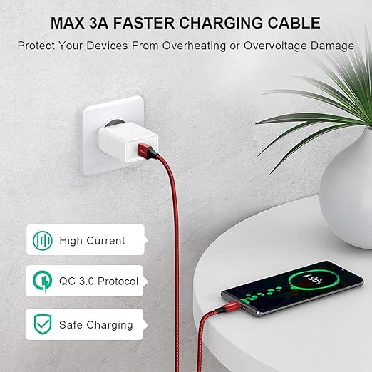 etguuds USB A to USB C Cable 5-Pack (3/3/6/6/10 ft), Fast Charging Type C Charger Cord for iPhone 17 16 15 Pro Max Plus Air, Samsung Galaxy S25 S24 S23 S22 S21 S20 A56 A17 A16, Pixel, Moto G, Red