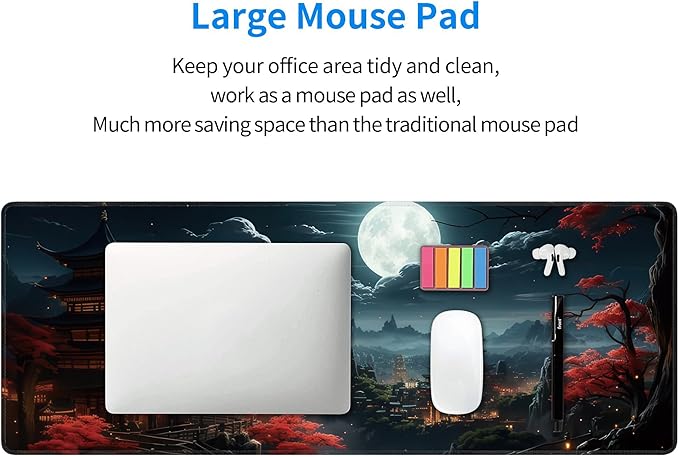 Japanese Full Moon Large Mouse Pad,Gaming Keyboard Desk Pad,Extended Mouse Mat Non-Slip Rubber Base with Stitched Edges for Office Game Home XL 31.5"x11.8"