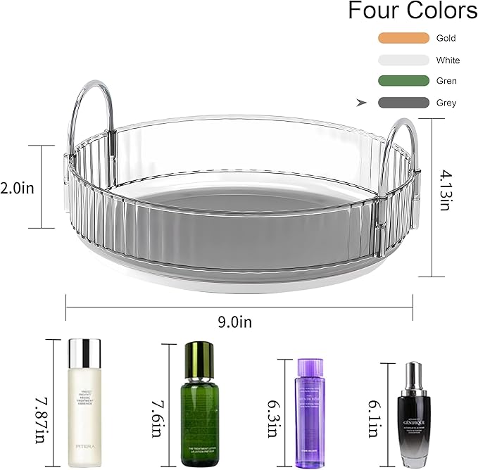 YCIA&DONE 360 Rotating Makeup Organizer and Storage for Vanity Countertop 1 Tier, High Capacity Cosmetic Skincare Perfume Organizers for Dresser Bathroom Fridge Lazy Susan (Smoky Gray)