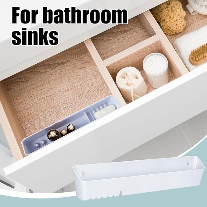 Umigy 2 Pack 14" Tip Out Tray for Sink with 2 Pairs of Hinges Front Sink Drawer Tip Out Tray Kit False Drawer Front Clips Flip Sponge Holder for Kitchen, White