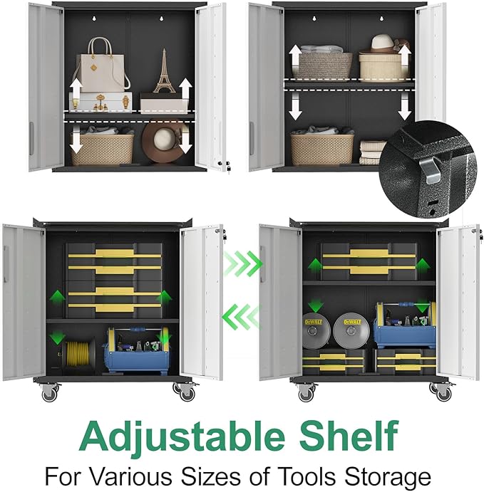 Metal Tool Cabinet,Garage Storage Cabinet System,Wall Cabinet & Locking Rolling Tool Cabinet with Doors and Adjustable Shelves,Steel Tool Cabinets for Home (10 Pcs-StyleA, Black & Grey)