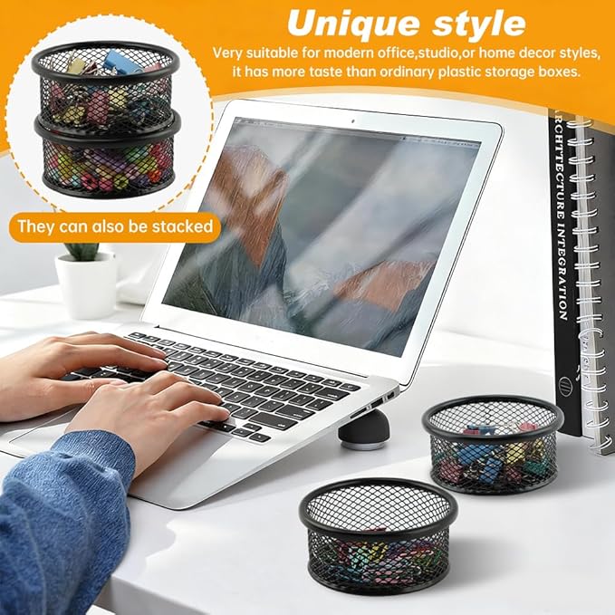 Paper Clip Holder With 50PCS Colored paper clips, 2/4PCS Stackable PaperClip Organizer for Desk,Metal Mesh PaperClip Holders with Non-Slip EVA Pad,for Office Binder Box(2pcs)