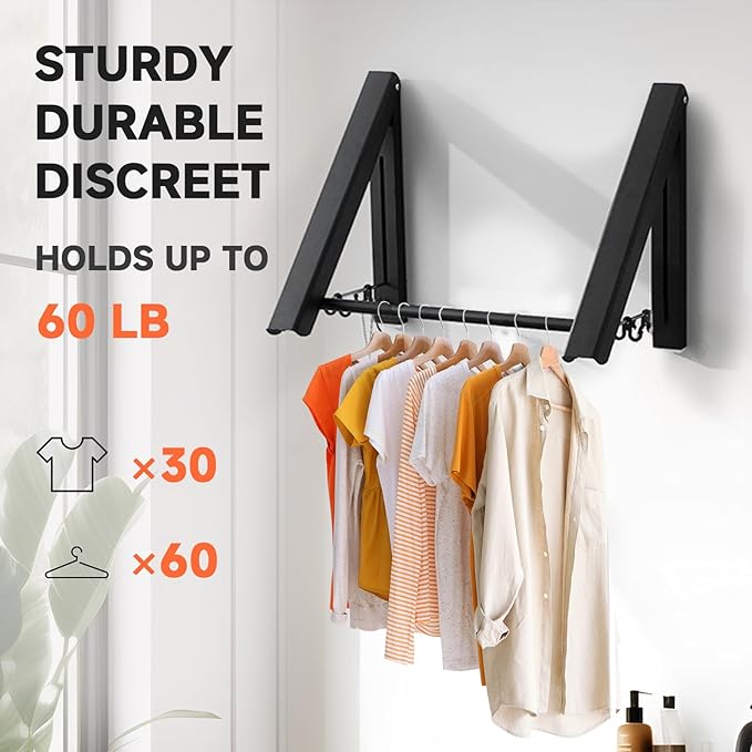 Retractable Clothes Drying Rack with 31 in Rod,Space Saver Wall-Mounted Retractable & Foldable Clothes Hanger for Laundry Room,Bedroom,Closet Storage Organization (2pcs, Black)