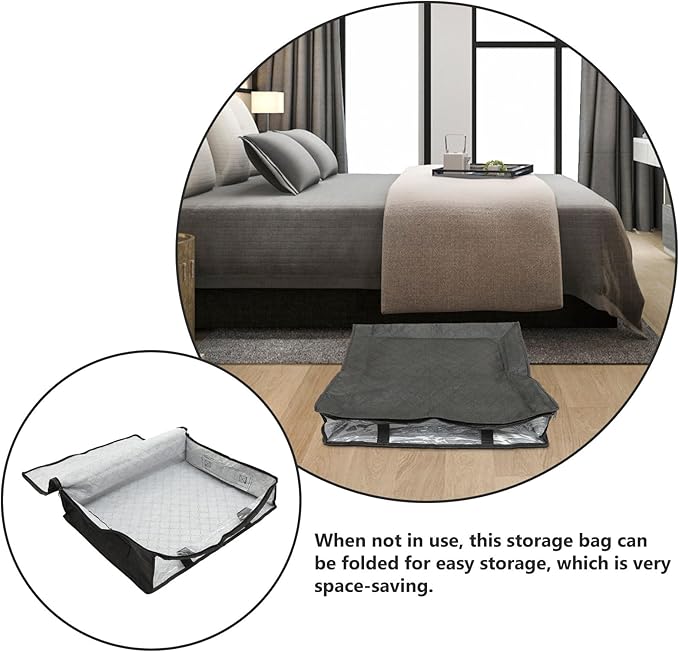 SAFIGLE Foldable Under Bed Storage Bag for Clothes Quilts Breathable Non-woven Organizer with Easy-open Zipper and Transparent Window for Blankets Pillows Sweaters Seasonal Clothing