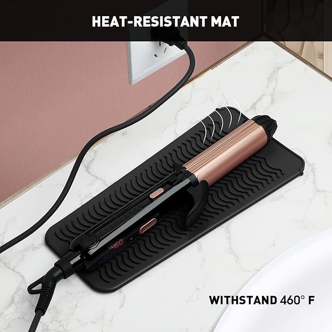 ZAXOP 2 Pack Heat Resistant Silicone Mat Pouch for Flat Iron, Curling Iron,Hair Straightener,Hair Curling Wands,Hot Hair Tools (Black&Black)
