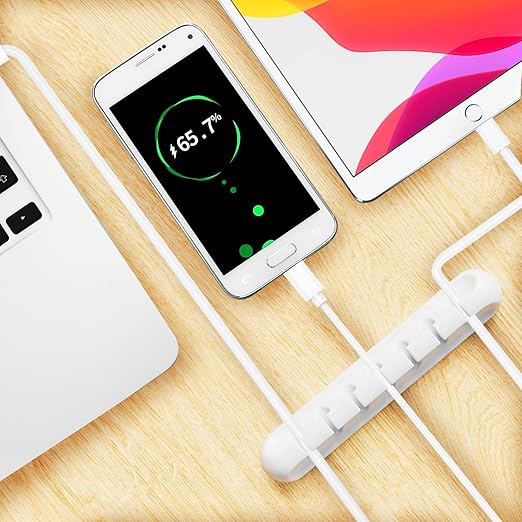 USB Cable Organizer Clips Cord Holder,6 Packs (7-Slots) White Self Adhesive Desk Cord Cable Management