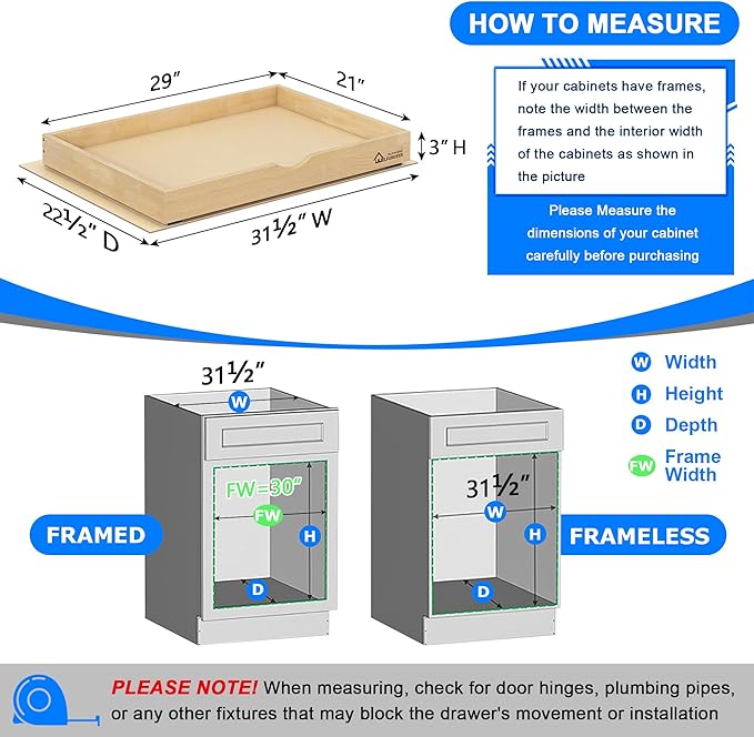 WelFurGeer Soft Close Pull Out Drawers for Cabinets, 29" W x 21" D Pull Out Cabinet Drawer with Heavy Duty Slides, Pull Out Cabinet Organizer, Cabinet Drawers Slide Out, Pull-Out Home Organizers