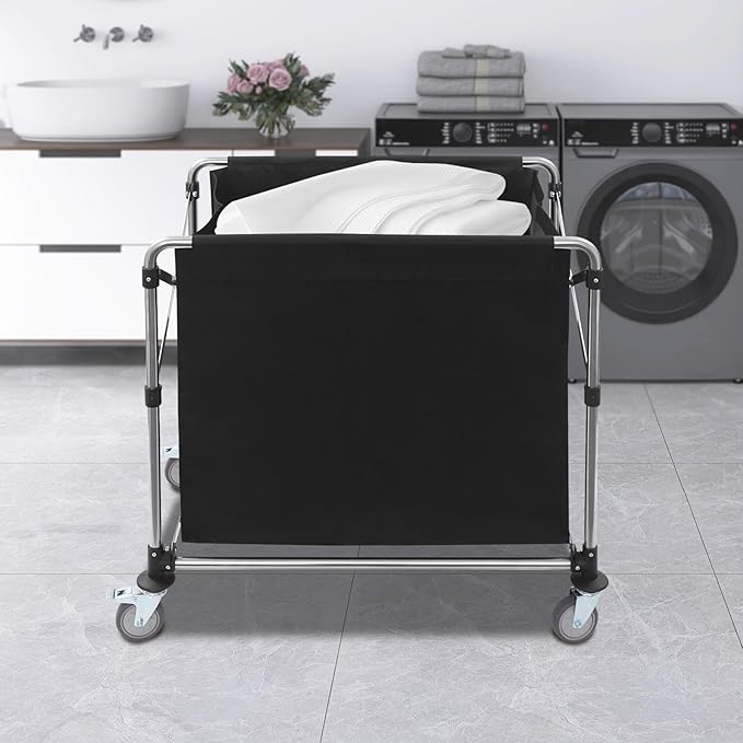 Commercial Laundry Cart with Wheels,Folding Laundry Hamper Cart,Heavy Duty Rolling Laundry Basket with Large Capacity,Laundry Sorter Trolley for Home Hotel Apartment (Black, 35.43 * 23.62 * 34.65in)