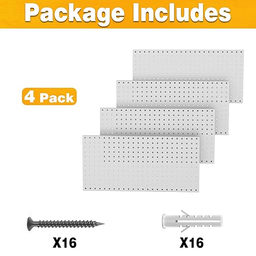 Pegboard Smith Metal Pegboard Panels 12" x 24", 4 Pack Grey Wall Mounted Tool Organizer Boards, Heavy Duty Tool Storage Peg Board for Garage, Workbench, Office, Fits 1/4" Peg Hooks