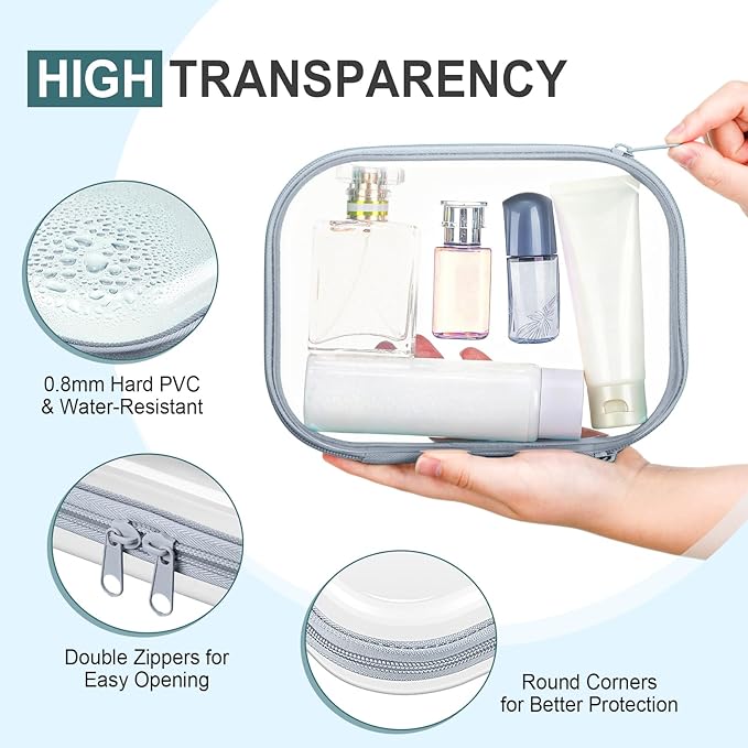 Sanwuta 6 Pcs Clear Hard Zipper Case Hard Plastic Zipper Pouches Transparent Makeup Bag Pencil Pouches for Travel Snacks Christmas Trinket Storage Organizer Box(Blue-green,7.87 x 5.9 x 2 Inch)