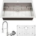 33 x 22 Drop-In/Undermount Kitchen Sink, TECASA Single Bowl Kitchen Sink with Pull Down Faucet, 18-Gauge T-304 Stainless Steel Basin with Accessories