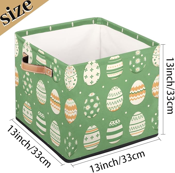 TropicalLife 13x13x13 Inch Large Fabric Storage Cube Easter Sage Green Foldable Storage Bin with Handles Organizer Boxes Cube Basket for Shelves Organizing Closet