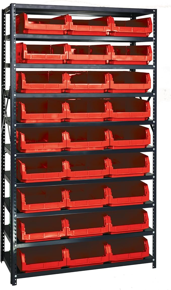 Quantum Storage Systems MSU-531RD Solid Heavy Duty 10 Shelves 27 MAGNUM Red Bins 75" H x 42" W x 18" D