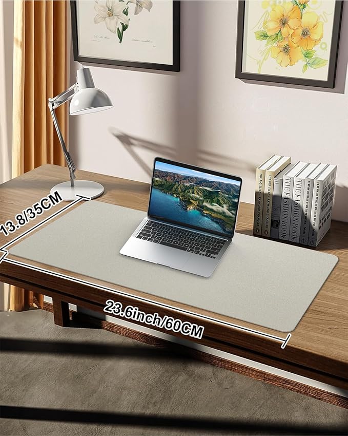 Small Desk Mat,Leather Desk Pad Protector,Desk Mouse pad,Office Desk mat,Laptop Mat for Desk, Non-Slip PU Leather Desk Blotter,Waterproof Desk Writing Pad for Office/Home(23.6"x13.8",Beige)