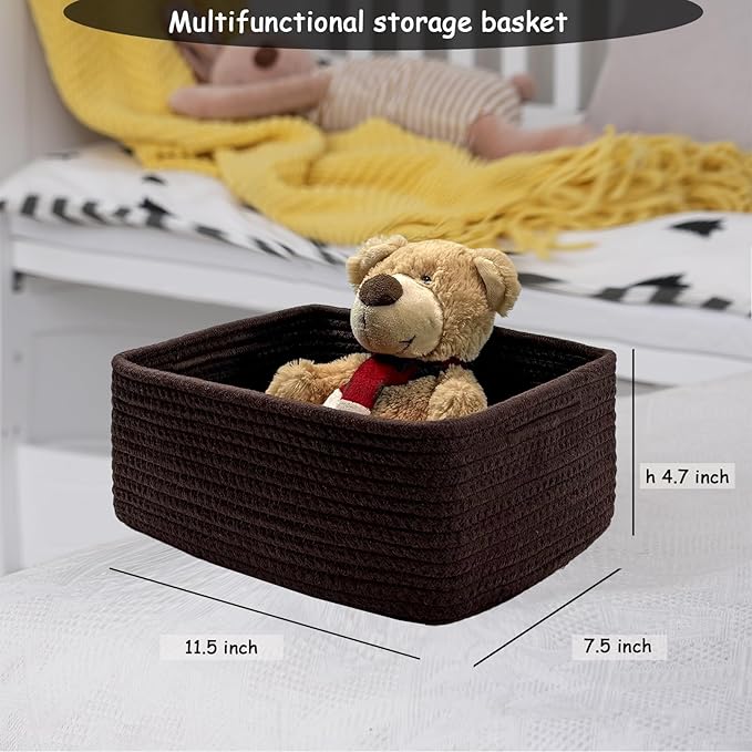 COMFY-HOMI 11.5"x7.5"x4.7" Storage Baskets for Organizing | Cotton Rope Woven Basket | Toy Storage Bin Box | Basket for Shelves, Closet Organizer Bin, Decorative Closet Shelf, 1 Pack dark brown