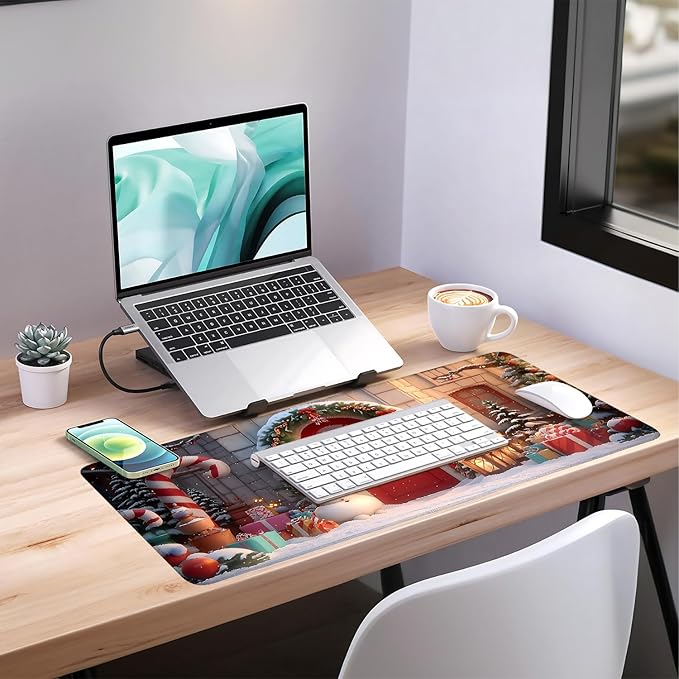 Christmas Scene Gaming Mouse Pad 35.4"x15.7"Desk Mat Anti-Slip Rubber Base & Durable Stitched Edges for Gamers Smooth Mouse Writing Surface for Desk Office/Home