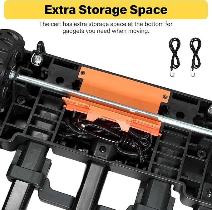 Folding Hand Truck 500 LB, Portable Heavy Duty Dolly Cart with 4 Wheels (2 with Brake) & Extendable 26" Plate, Collapsible Luggage Trolley with 2 Elastic Straps for Travel, Moving, Camping