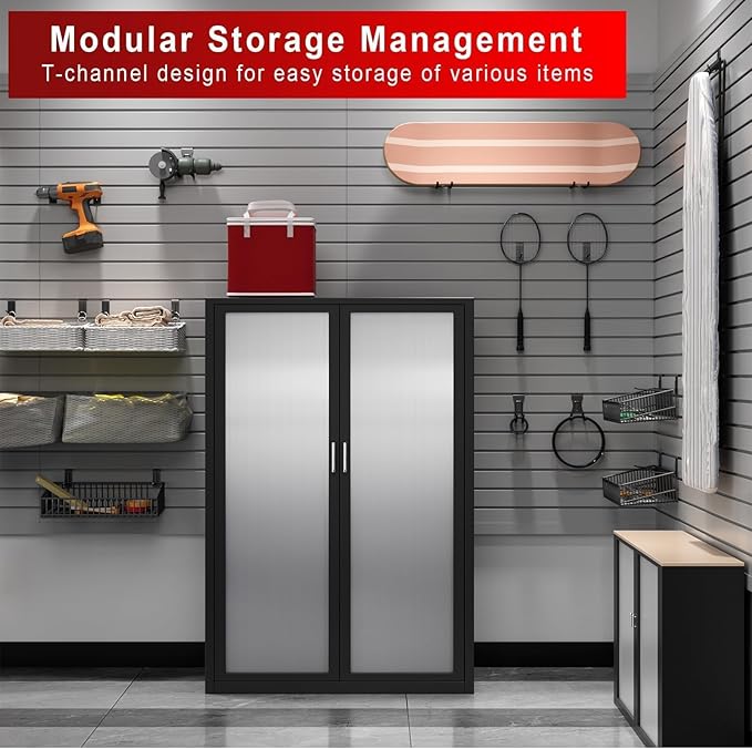 4'H x 4'W Slatwall Panel Garage Wall Organizer with Hooks, Heavy Duty Slat Wall Paneling Sheets, Interlocking PVC Panels, Garage Slatwall for Tool Organization Mounted Storage Systems