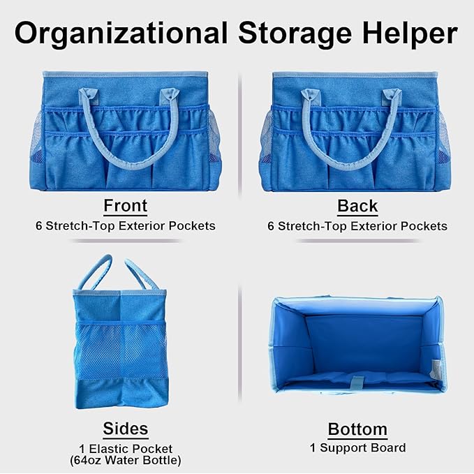 Cupohus Water-Resistant Art Organizer Tote Bag - Craft Storage Bag with Multiple Pockets and Handles for Artists, Kids, Students, and More – Blue