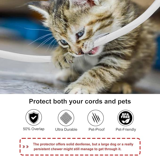 Secbolt Cord Protectors from Pets No Chew, 10ft - 3/4 inch Ultra Durable Cord Covers for Pets, Bite-Resistant Cable and Wire Protector for Cats, Dogs, Rabbits - White