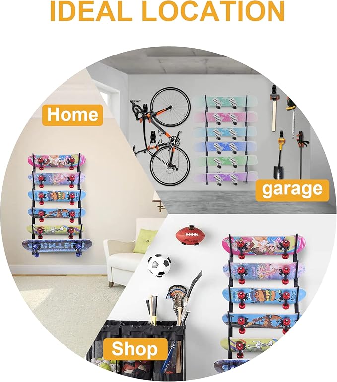 Skateboard Wall Mount, Skate Board Wall Display Hanger Rack, Snowboard Wall Mount Ski Holder,Deck Wall Longboard Rack Storage(6-layers)