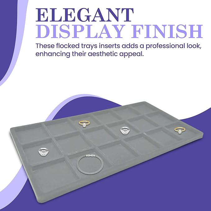 Novel Box 5 Pack 18-Slot Gray Liner Jewelry Storage Tray Inserts 14.75x8.25x1 Inches - Jewelry Organizer Pad for Drawers & Store Displays - Jewelry Display Pads for Rings Earrings & Pendants