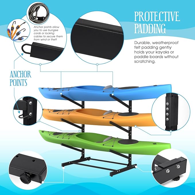 Adjustable Kayak Storage Rack, Freestanding Sup Storage Stand, Weatherproof Canoe Holder, Heavy Duty Paddleboard Bracket, Surfboard Bracket for Indoor, Outdoor, Garage, Shed, Dock…