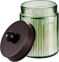 Amolliar Sage Green Apothecary Glass Jar With Metal Lid & Stickers, Bathroom Qtip Holder Storage Canister, Farmhouse Decor for Cotton Balls, Cotton Swabs, Makeup Pads, Bath Salt, Floss, Bronze 1 Pack