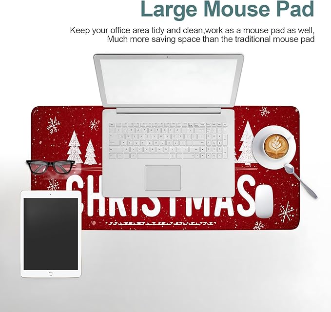 Merry Christmas Gaming Mouse Pad 31.5"x11.8"Desk Mat Anti-Slip Rubber Base & Durable Stitched Edges for Gamers Smooth Mouse Writing Surface for Desk Office/Home