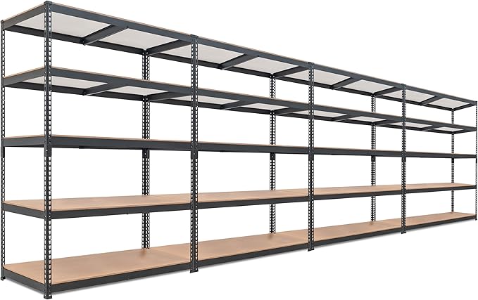 HOMEDANT 5 Tier Storage Shelves Adjustable Laminated Boltless Garage Metal Shelving Unit Heavy Duty Utility Rack Shelf Warehouse Pantry Closet Kitchen (4, (XL Deep) 48.1" W, Black)