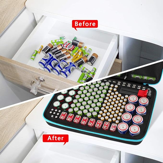 PAIYULE Battery Organizer Storage Case Box with Tester Checker, 220+ Batteries Holder Bag fits for AA AAA AAAA 9V C D Lithium 3V LR44 1.5V CR1632 CR2032 Home Garage Container