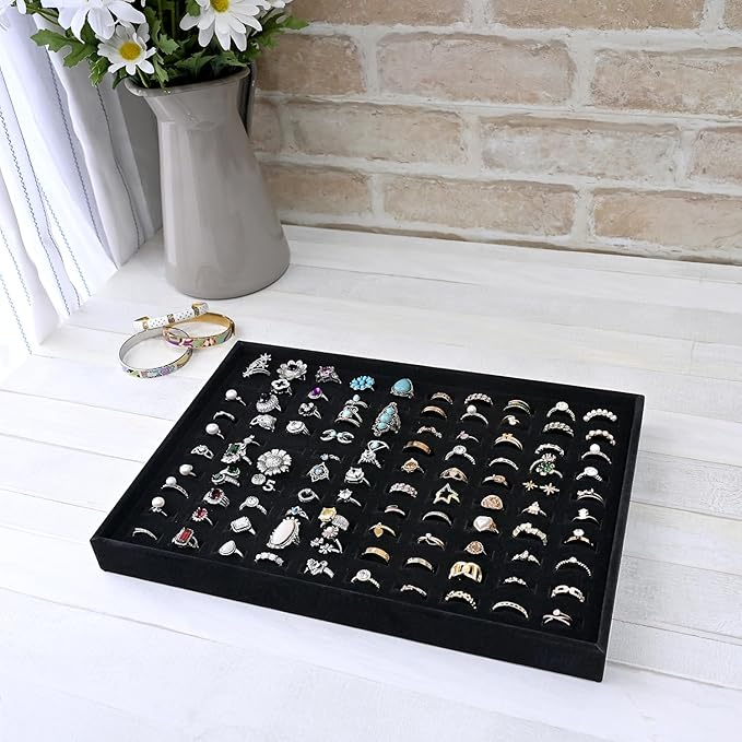 MOOCA 2 Pcs Set 100 Slots Ring Tray Display, Slotted Ring Showcase Display Jewelry Organizer Stand, Jewelry Holder for Showcase for Home Trade Show, Black Velvet