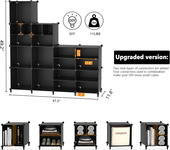 AWTATOS Cube Storage Closet Organizer Storage 12 Cube Shelves, Large and Small Cubes, DIY Portable Closet Clothes Storage Shelfs for Home, Bedroom, Black