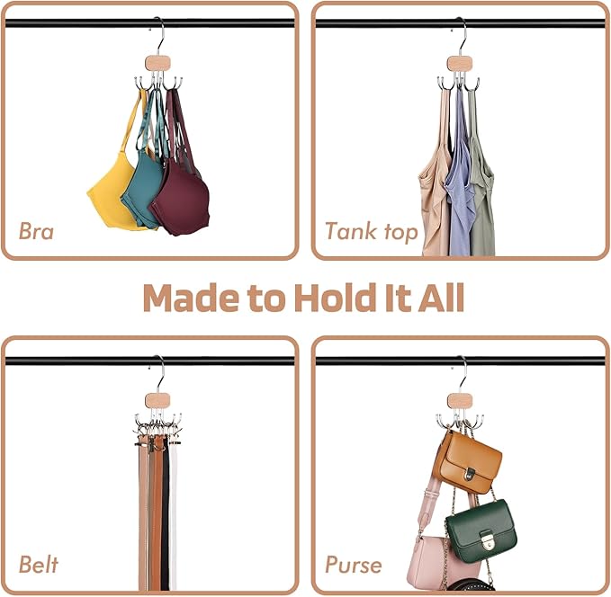 3 Pack Tank Top Hangers, 2025 Upgraded Bra Hanger for Closet Organizer & Storage, 360° Rotating & Foldable Design, Wooden Space-Saving Hanger for Tank Tops, Bras and More (Natural)