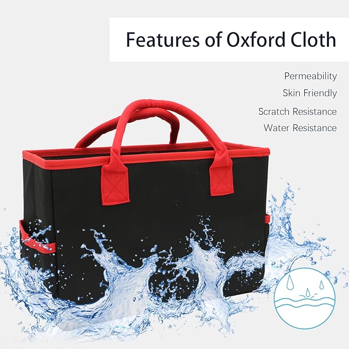 Cupohus Art Organizer Craft Storage Tote Bag with Pockets and Hadles, Oxford Fabric Carrying Caddy for Teacher, Officer, Artist, Students, Traveler, and more – Black with Red Edge