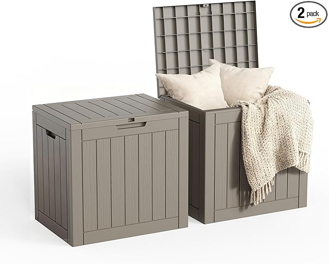 30 Gallon Outdoor Storage Box, Large Resin Deck Box for Patio Cushions, Garden Tools, Pool Accessories, Waterproof and Lockable Design, Storage Bench for Backyard & Deck(Gray)