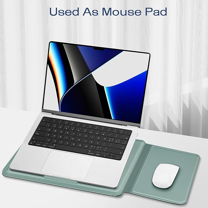Fintie Sleeve Case for MacBook Air 13.6 A3240 A3113 A2681, Pro 14 A3434 A3401 A3185 A3112 A2992 A2918 A2779 A2442, MacBook Pro/Air 13 - PU Leather Slim Bag Cover with Stand Feature, Green