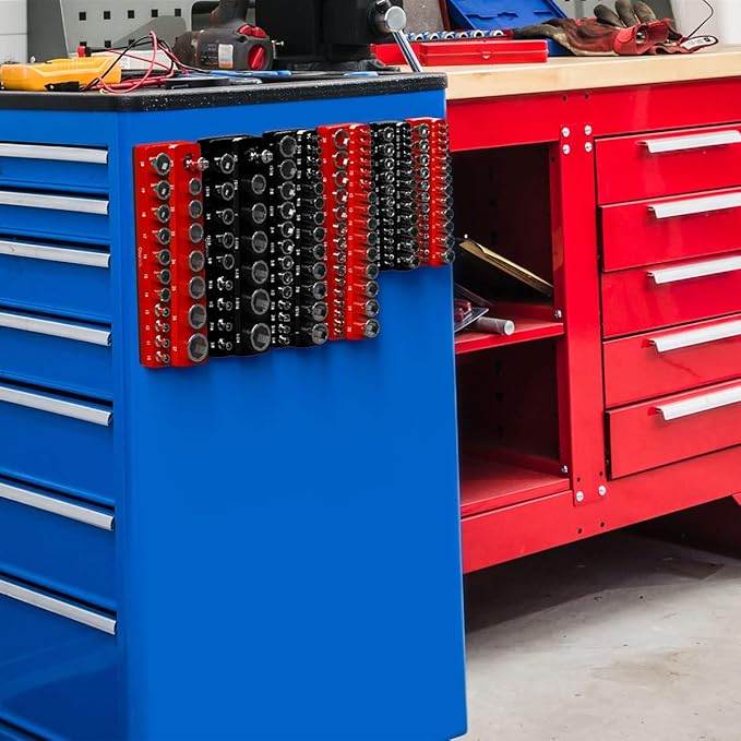 Olsa Tools Magnetic Socket Organizer | 1/2-Inch Drive | SAE | Black | Holds 16 Sockets | Professional Quality Tools Organizer