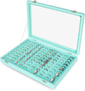 Frebeauty Ring Organizer Tray 100 Slots Ring Holder with Clear Lid Velvet Storage Box Jewelry Tray for Jewelry Store Earring Display Case for Jewelry Show Studs Box for Women(Turquoise)