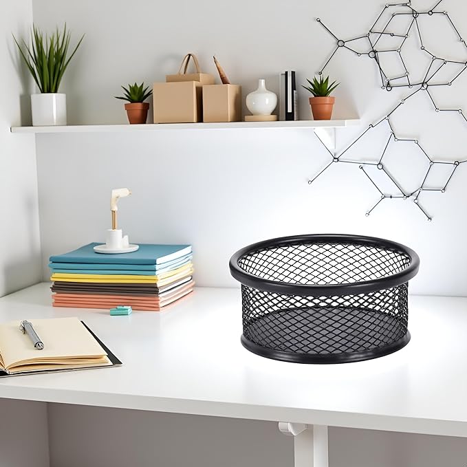 1Pc Black Metal Paper Clip Holder Mesh Paperclip Bowl Binder Clip Dispenser Desk Bobby Pin Container Organizer for Home Office Classroom School Desk Supplies Holders