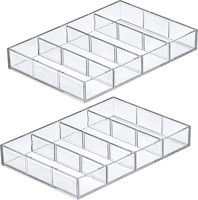 Amazing Abby - Soleil - 2-Pack Acrylic 4-Compartment Sunglass Organizer, Plastic Eyeglass Display Case, Transparent Jewelry Storage Tray, Clear Beauty Supply Holder, Great for Bedroom and Bathroom