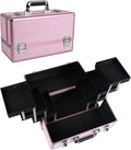 Large Makeup Train Case Cosmetic Organizer Case Makeup Box Portable Make Up Artist Travel Case with 6 Trays Dividers Lockable Hard Train Case Nail Tech Supply Storage - Crystal Pink