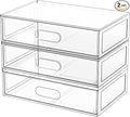 Clear Stackable Makeup Organizer with Drawer, 12''W Acrylic Storage Drawers, Cosmetic Display Case for Vanity Bathroom Countertop, Beauty Holder for Lipstick Brush Skincare Perfume (3 Tier)