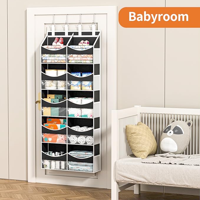 Aokeyee Over the Door Storage Organizer - 5 Tiers Behind Door Storage with 10 Compartments & 10 Mesh Pockets, 80lb Capacity Door Hanging Organizer for Closet, Bedroom, Bathroom, Pantry, Nursery, Toys