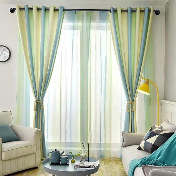 Industrial Curtain Rod Set with Brackets, 1 inch, 30-144" - Black Rustic Outdoor Hanging Curtain Rod for Windows 66 to 120